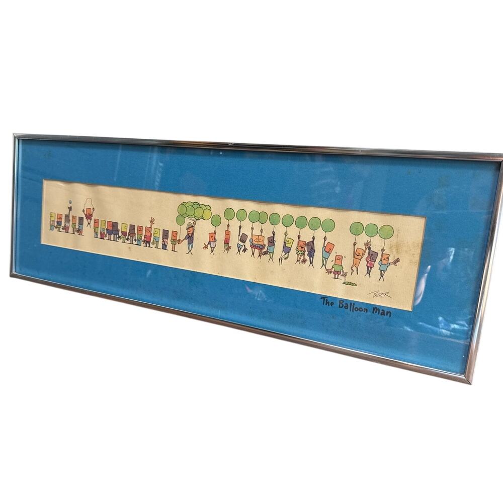 The Balloon Man Signed Framed Artwork Painting Drawing Cartoon Characters Unique
